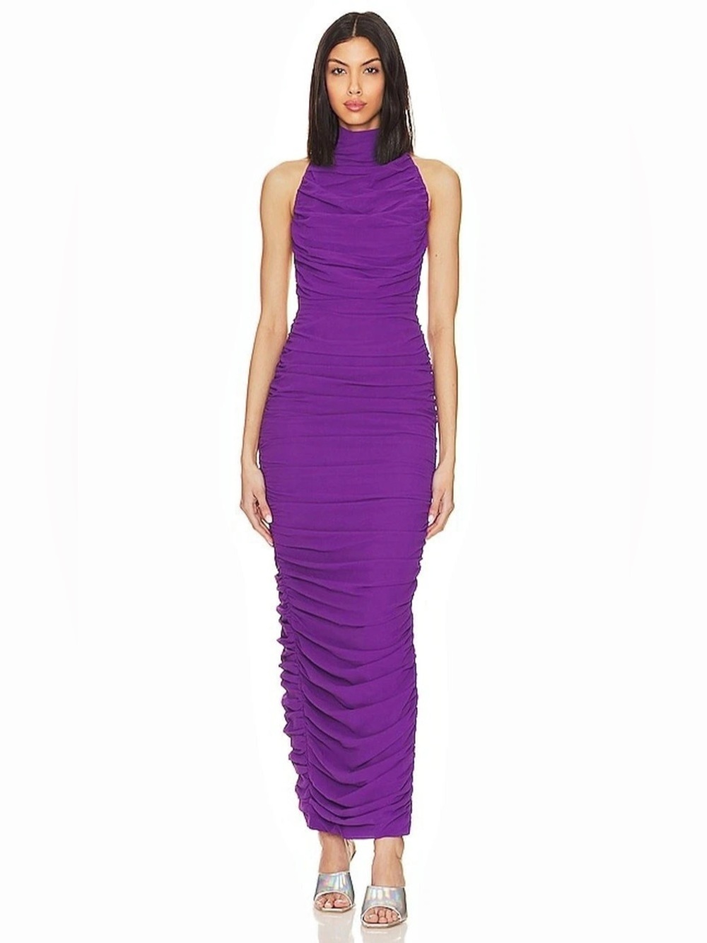 SAU LEE Rowan Dress Ruched Maxi Dress Purple Size 2